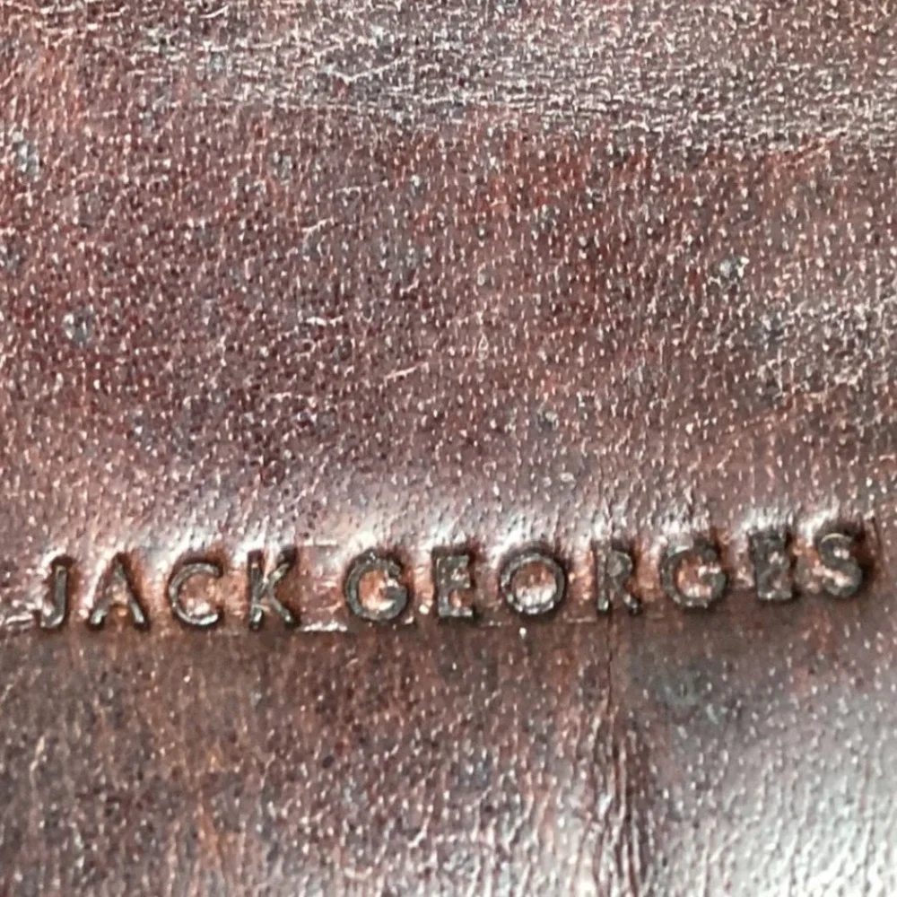Jack Georges Dark Brown Leather Crossbody Bag Voyager Messenger Striped Lining